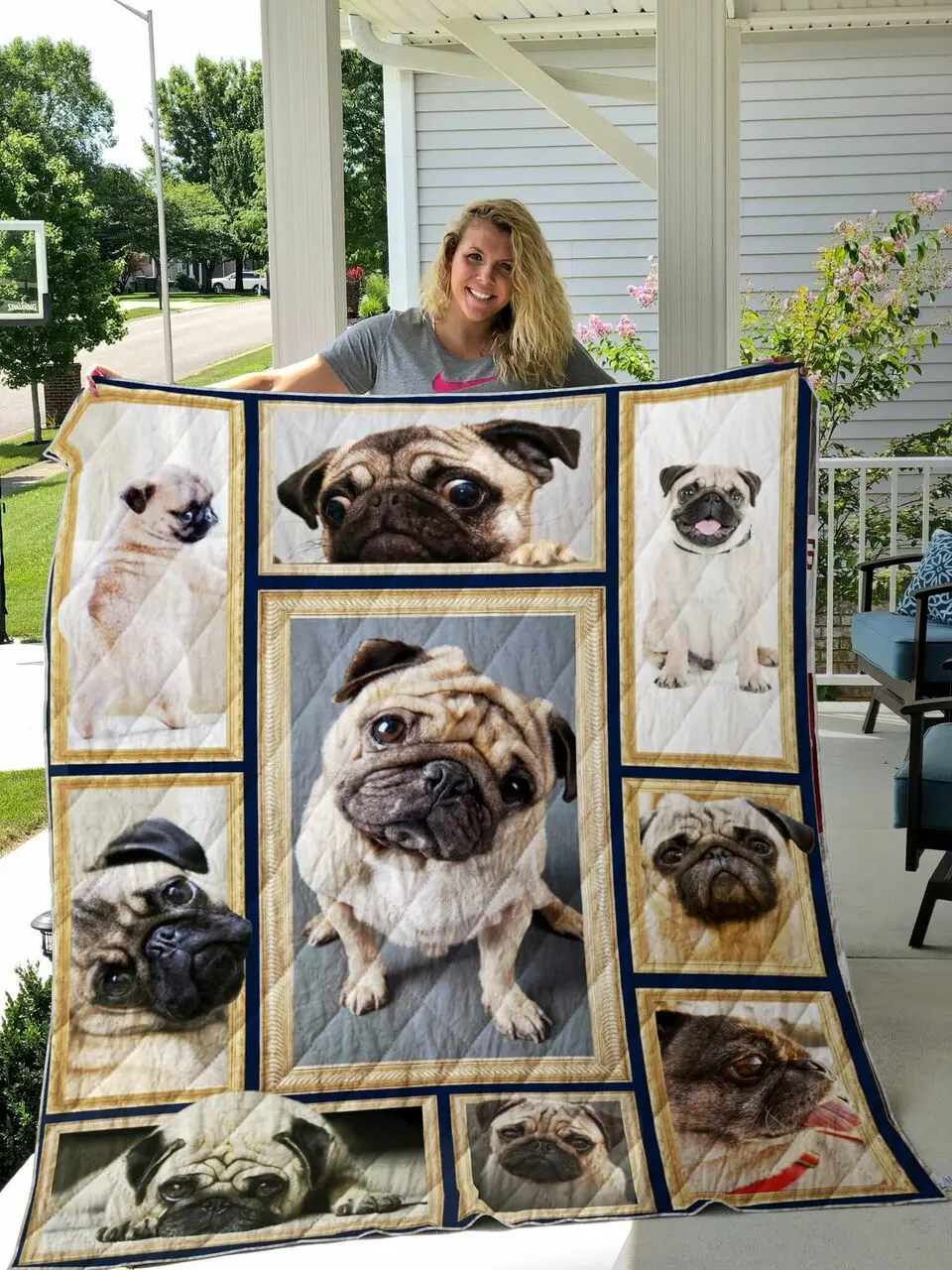 Cute Pug Dog Quilt Blanket Great Customized Blanket Gifts For Birthday Christmas Thanksgiving and Home Decor