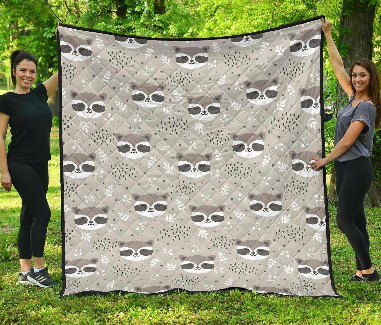 Cute Raccoons Leaves Dot DHCDHC DT1910 Quilt Blanket and Home Decor