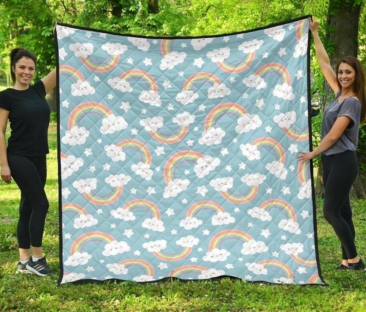 Cute Rainbow Dhcound Star Pattern Blue Background DHCDHC DT1910 Quilt Blanket and Home Decor