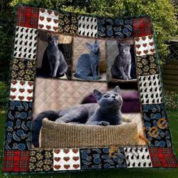 Cute Russian Blue Cat Pet Lover Blanket TH1807 Quilt and Home Decor