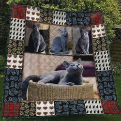 Cute Russian Blue Cat Quilt Blanket Great Customized Gifts For Birthday Christmas Thanksgiving and Home Decor