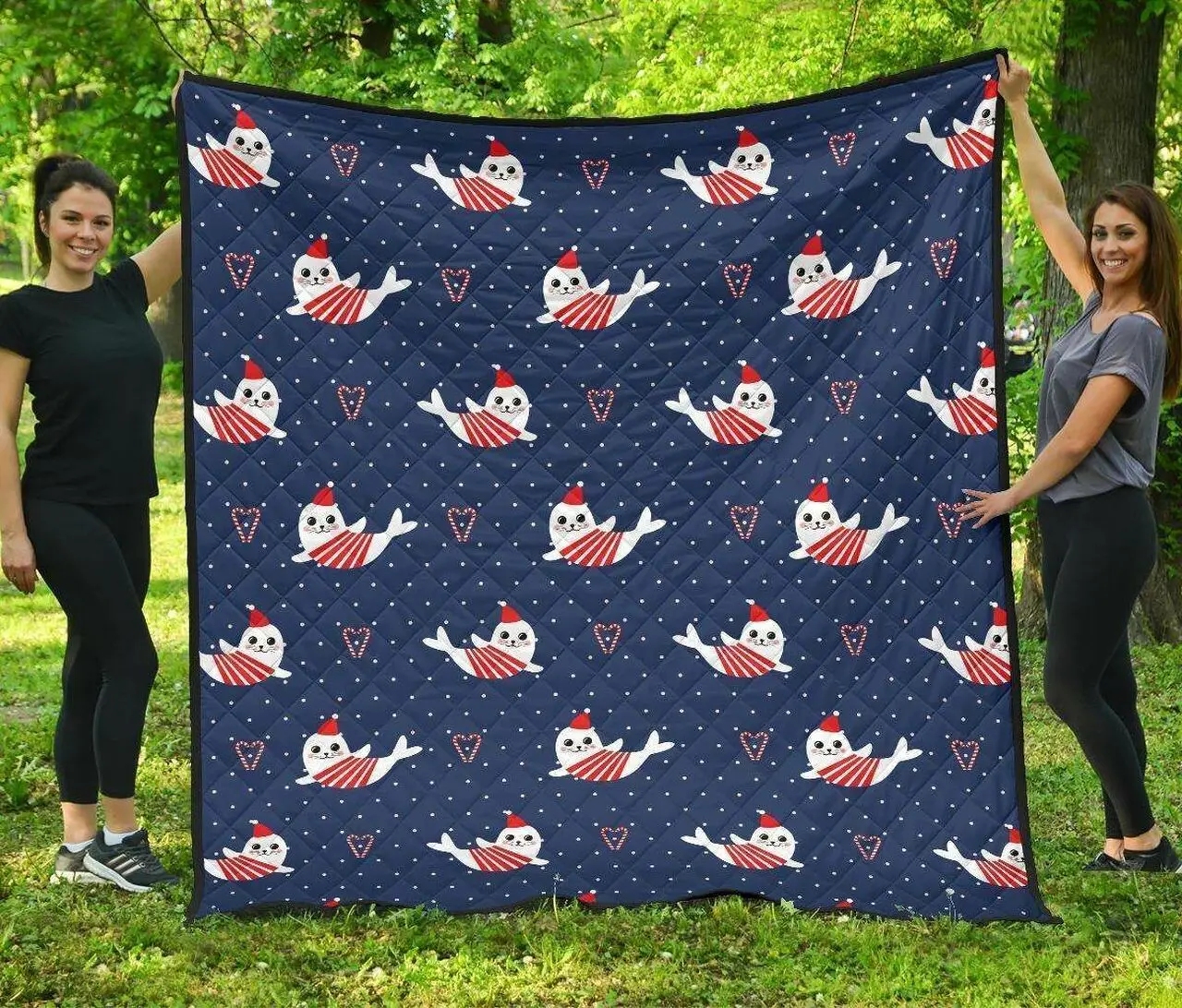Cute Sea Lion Seal Christmas Hat Candy Cane Heart Pattern DHCDHC DT1910 Quilt Blanket and Home Decor