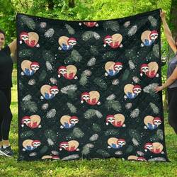 Cute Sloths Sleeping Christmas Ball Santa Hat Pattern DHCDHC DT1910 Quilt Blanket and Home Decor