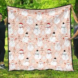 Cute Snowman Christmas Tree Snowpink Background DHCDHC DT1910 Quilt Blanket and Home Decor