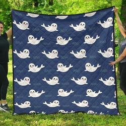 Cute White Baby Sea Lion Seal Pattern DHCDHC DT1910 Quilt Blanket and Home Decor