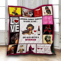 Dachshund And Wine NTTH011298 3D Customized Quilt and Home Decor