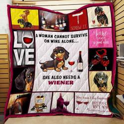 Dachshund And Wine Quilt Blanket ABC07114174 and Home Decor