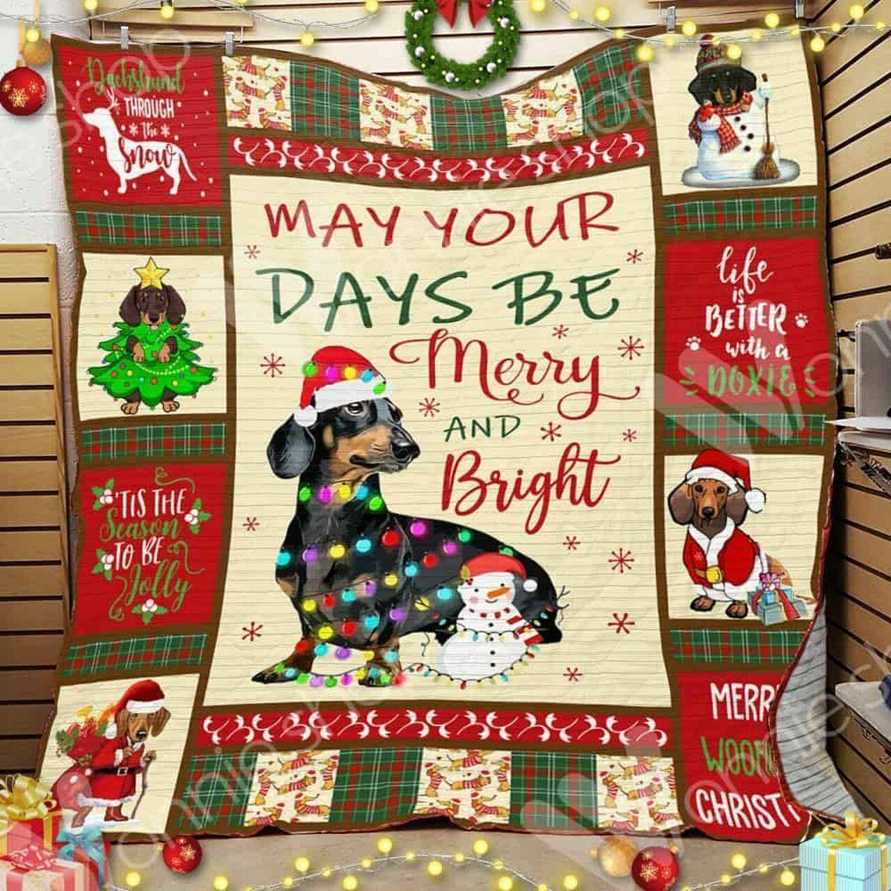 Dachshund Christmas Hur Quilt ir and Home Decor
