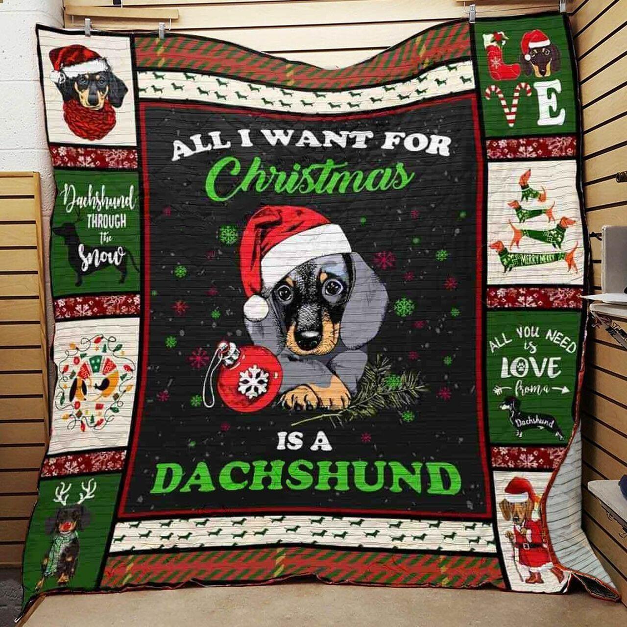 Dachshund Christmas Quilt Blanket ABC07112373 and Home Decor