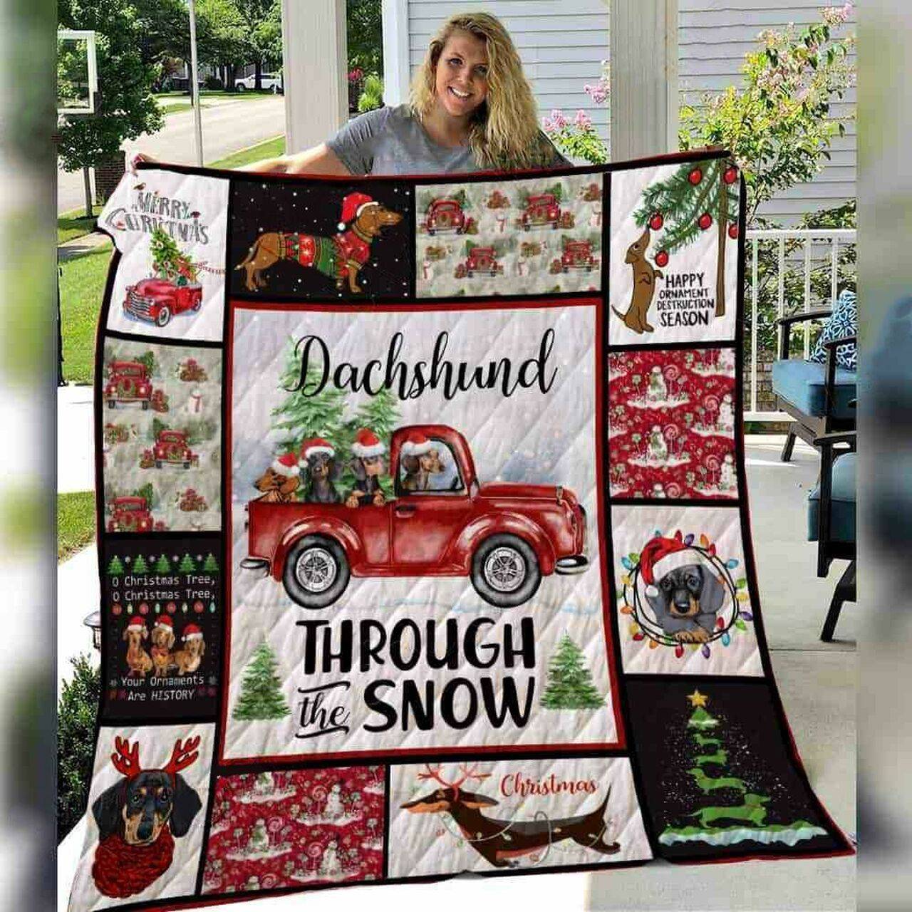 Dachshund Christmas Quilt Blanket ABC07112941 and Home Decor