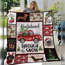 Dachshund Christmas Quilt Blanket ABC07112941 and Home Decor