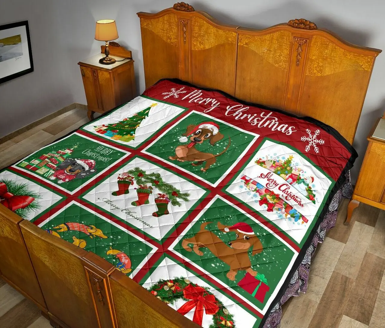 Dachshund Christmas Square Quilt Tagr Bubl and Home Decor
