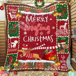 Dachshund Dog Christmas Hur Quilt wp and Home Decor