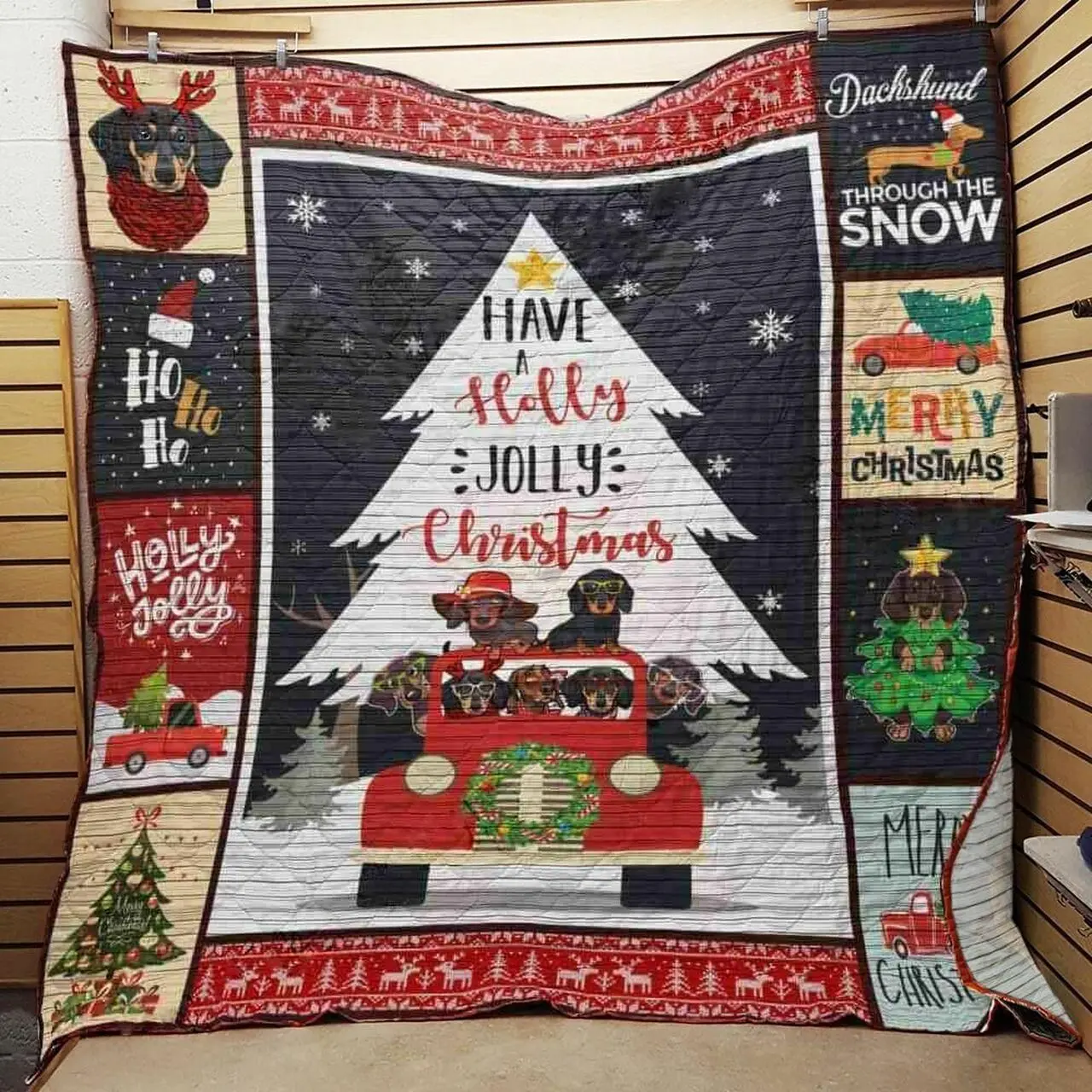 Dachshund Dog Christmas Quilt Blanket ABC07112922 and Home Decor