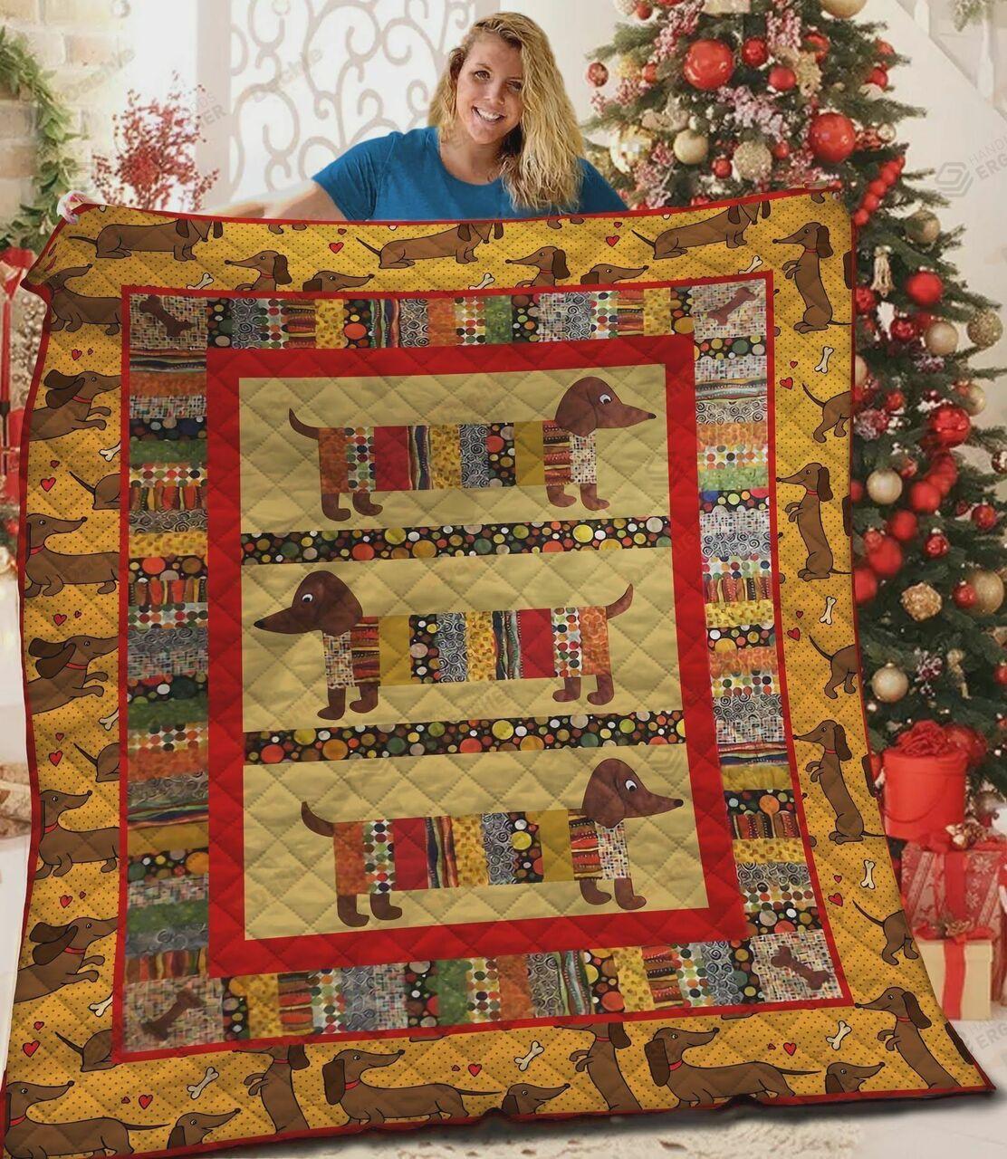 Dachshund Fabric Pattern Quilt Blanket Great Customized Blanket Gifts For Birthday Christmas Thanksgiving Perfect Gifts For Dachshund Lovers and Home Decor