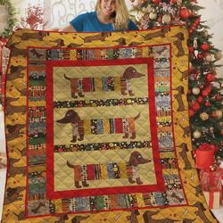 Dachshund Fabric Pattern Quilt Blanket Great Customized Blanket Gifts For Birthday Christmas Thanksgiving Perfect Gifts For Dachshund Lovers and Home Decor
