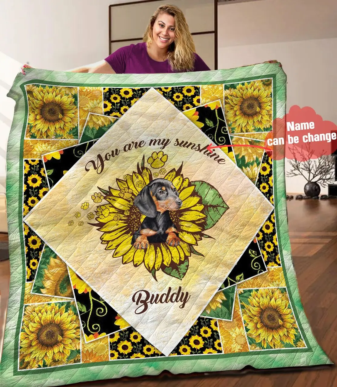 Dachshund Personalized Quilt Blanket HHH060611NA and Home Decor