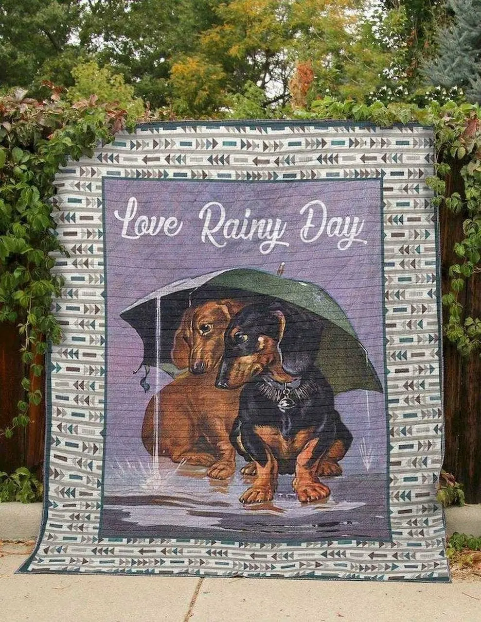 Dachshund Rainy Day Hur Quilt se and Home Decor