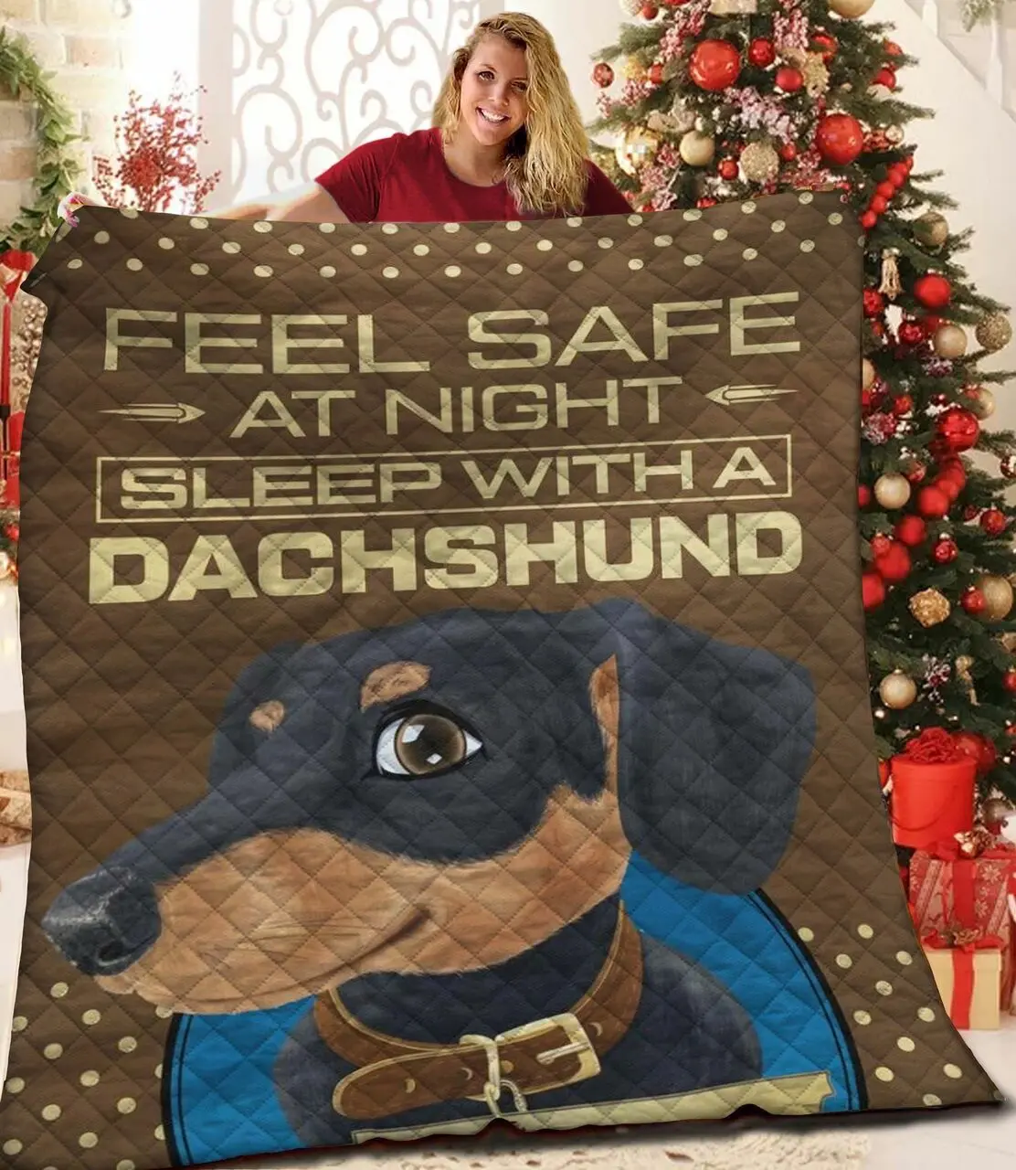 Dachshunds Feel Safe At Night With Dachshund Doxie Wiener Dog Lovers CL291220339MI Quilt Blanket and Home Decor