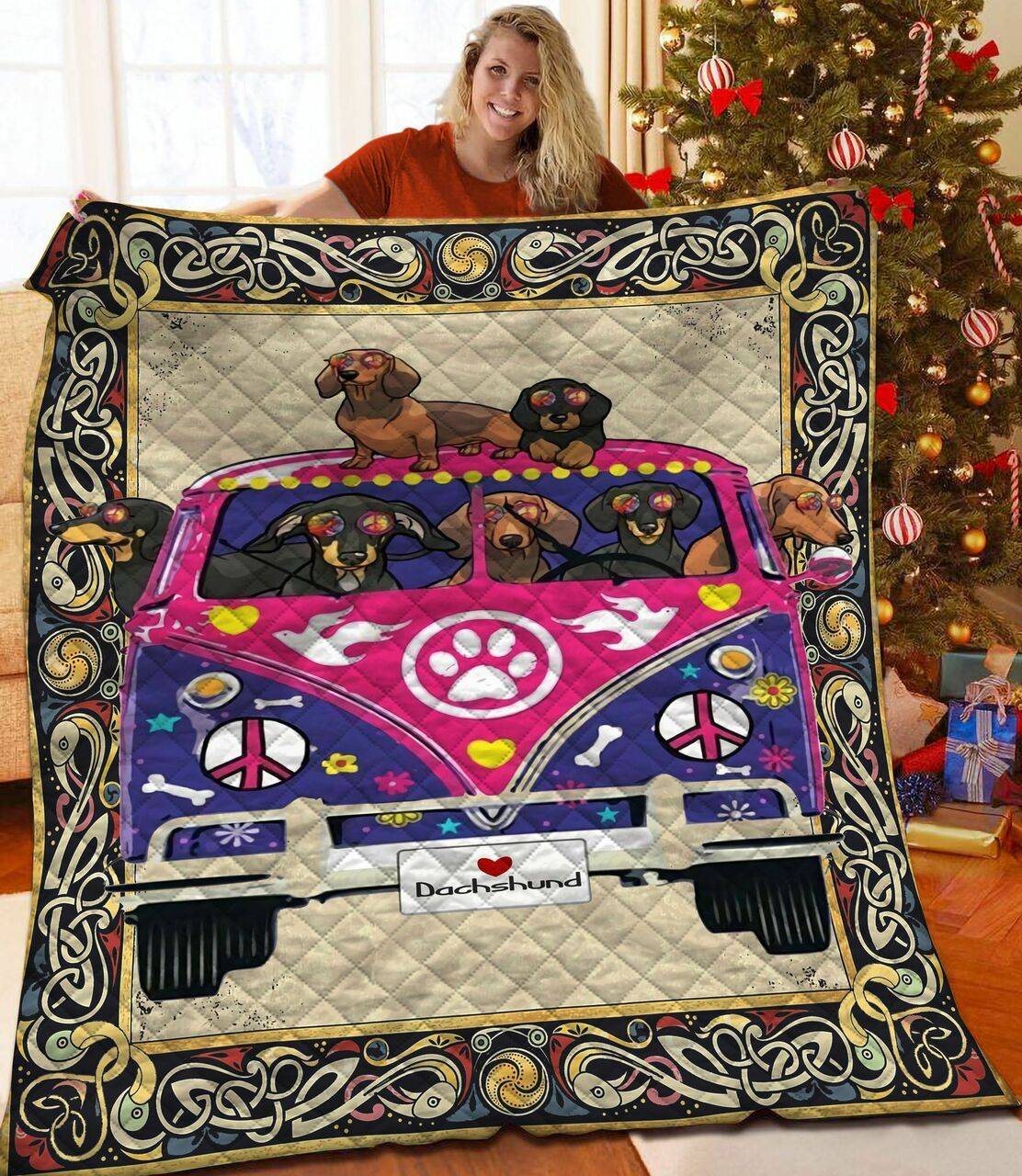 Dachshunds Hippie Dachshund Doxie Wiener Dog Lovers CL291220250MI Quilt Blanket and Home Decor