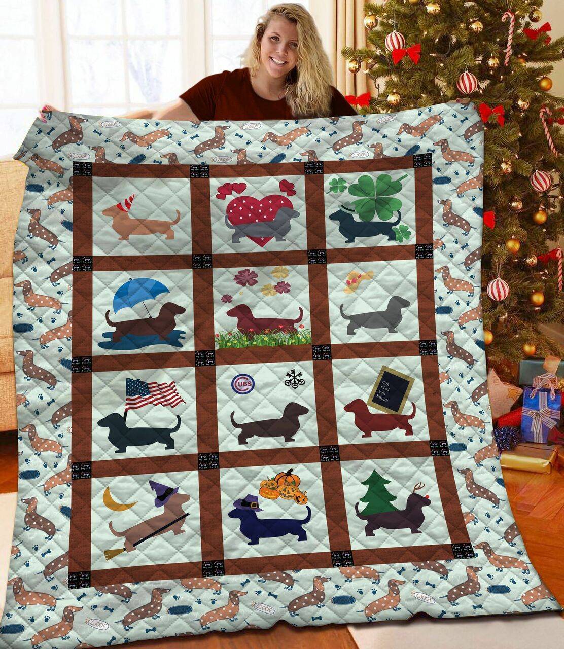 Dachshunds Holiday Dachshund Doxie Wiener Dog Lovers CL291220282MI Quilt Blanket and Home Decor