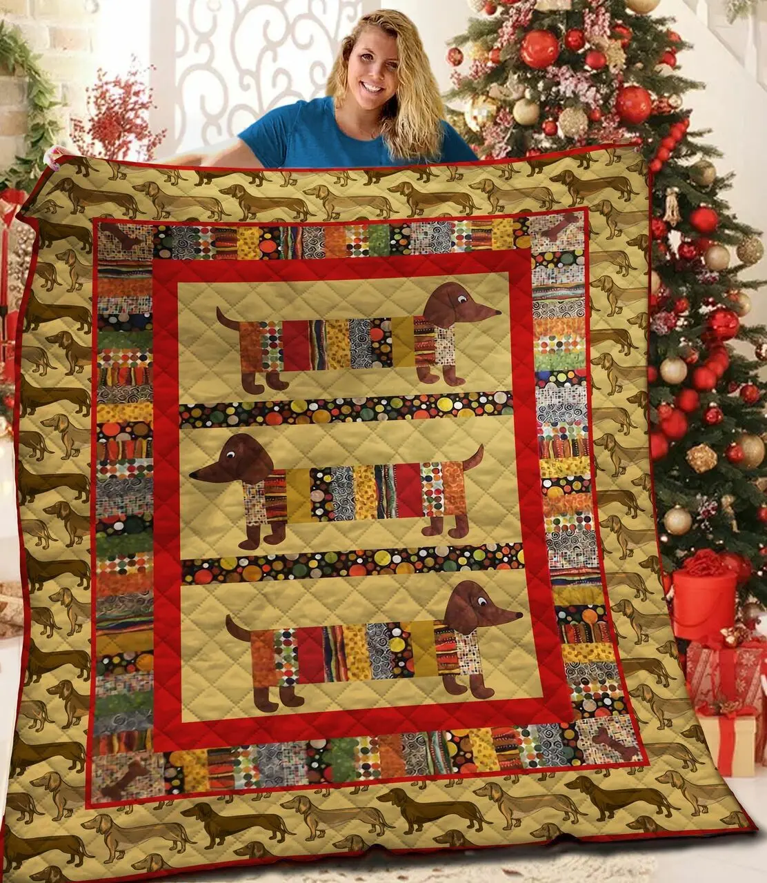 Dachshunds Pattern Dachshund Doxie Wiener Dog Lovers CL291220310MI Quilt Blanket and Home Decor
