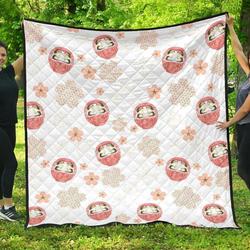 Daruma Japanese Wooden Doll Cherry Blossom Flower Pattern DHCDHC DT1910 Quilt Blanket and Home Decor