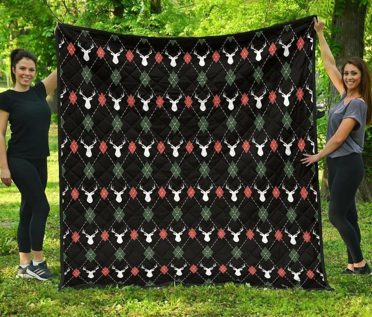 Deer Christmas New Year Pattern Argyle DHCDHC DT1910 Quilt Blanket and Home Decor