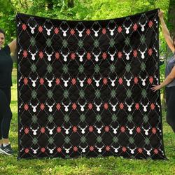 Deer Christmas New Year Pattern Argyle DHCDHC DT1910 Quilt Blanket and Home Decor
