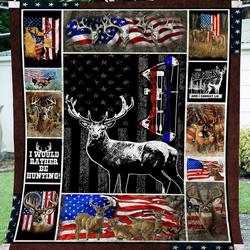 Deer Hunting American Flag Bow Hunting Deer Skull Patriotic, Hunting Quilt, Gift For Hunters Premium Quilt and Home Decor