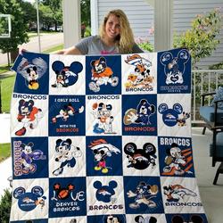 Denver Broncos And Mickey Mouse Quilt Blanket and Home Decor