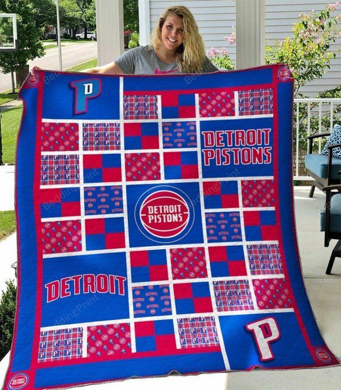 Detroit Pistons V2 Quilt Blanket and Home Decor