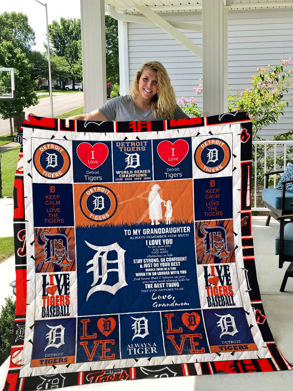 Detroit Tigers To My Granddaughter Love Grandmom Quilt and Home Decor
