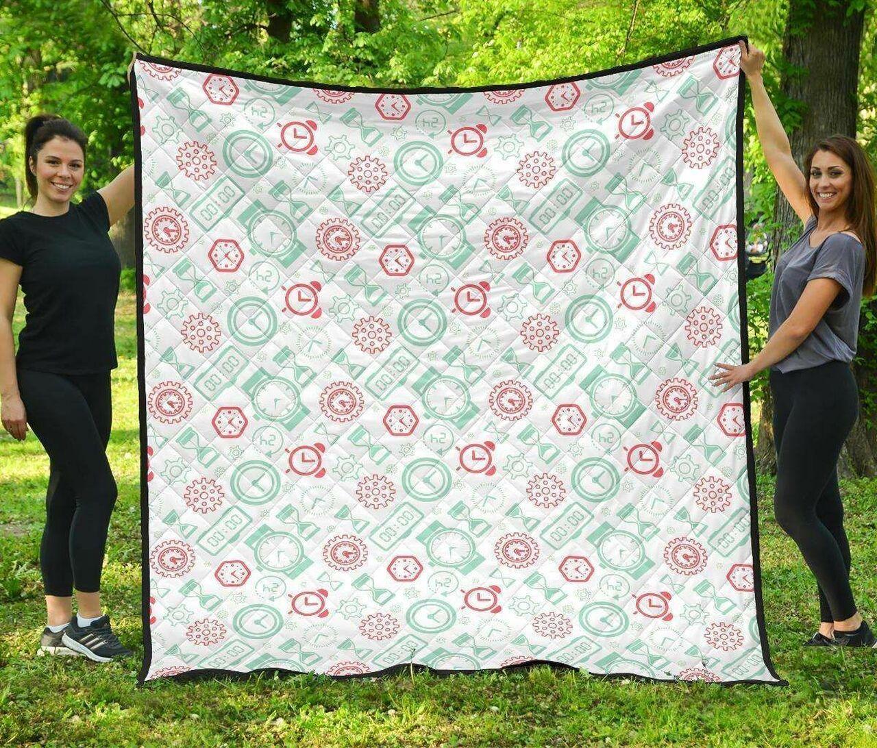 Dhcock Time Pattern Blackground DHCDHC DT1910 Quilt Blanket and Home Decor