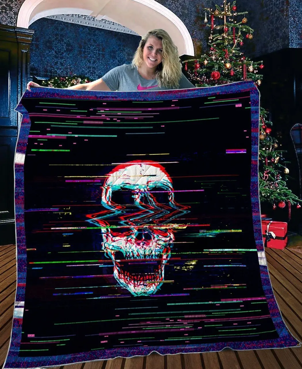 Digital Skull 3D Customized Quilt and Home Decor