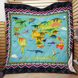 Dinosaur World Map Quilt and Home Decor