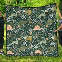 Dinosaurs Tropical Leaves Flower Pattern DHCDHC DT1910 Quilt Blanket and Home Decor