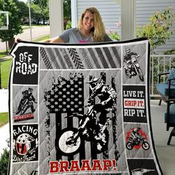 Dirt Bike Live It Grip It Rip It Quilt Blanket Great Customized Gifts For Birthday Christmas Thanksgiving Perfect Gifts For Dirty Bike Lover and Home Decor