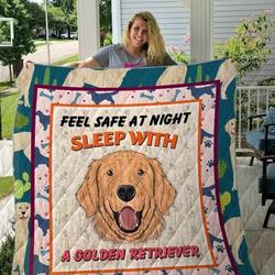 Dog Golden Retriever Feel Safe At Night Blanket Th1807 Quilt and Home Decor