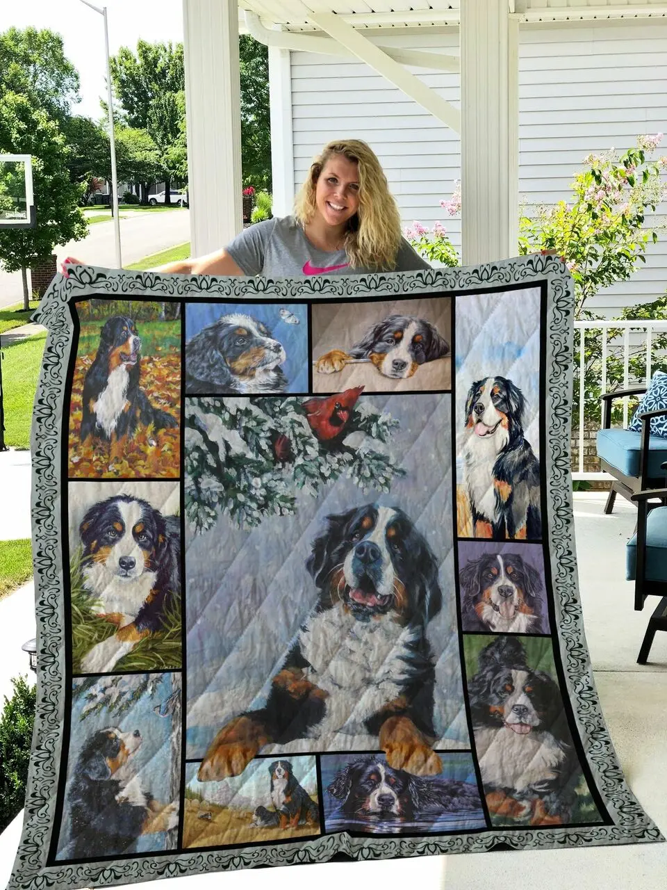 Dogs Bernese Mountain Natural Quilt Blanket Great Customized Blanket Gifts For Birthday Christmas Thanksgiving and Home Decor
