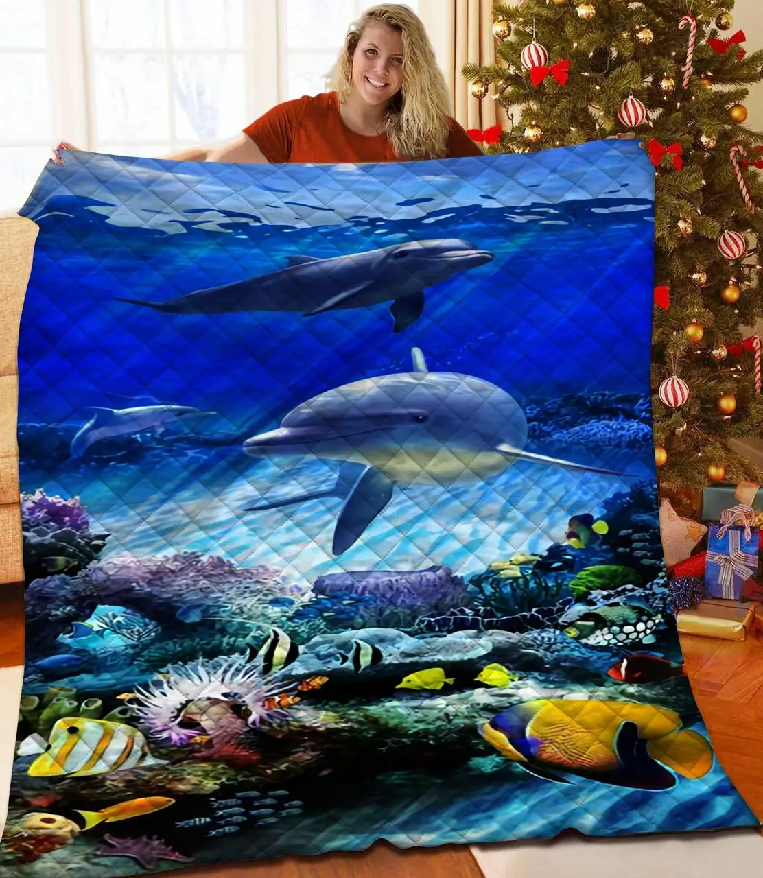 Dolphin 3D Customized Quilt TUH87239 PLEN2407 and Home Decor