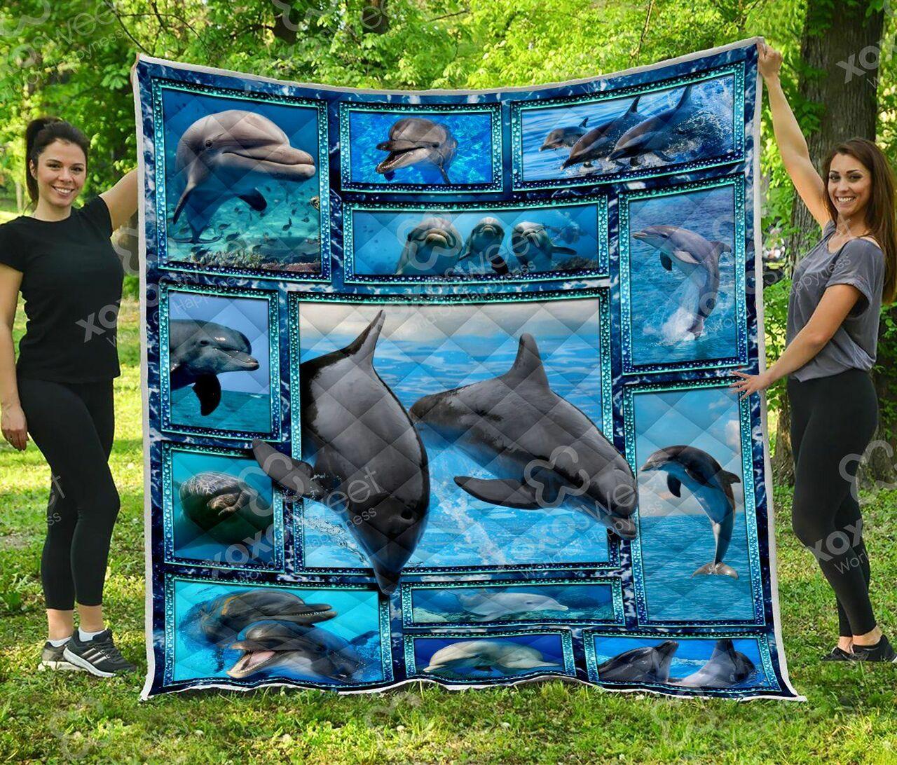 Dolphin Couple Quilt Blanket Great Customized Gifts For Birthday Christmas Thanksgiving VeteranS Day Perfect Gifts For Veteran and Home Decor