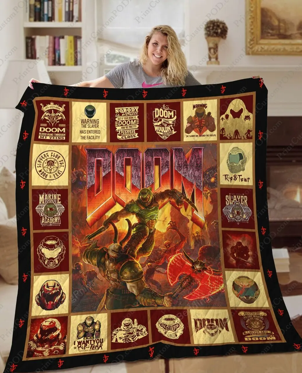 Doom Game Quilt Blanket Gift Birthday Christmas For Fans Doom Eternal Union 2 and Home Decor