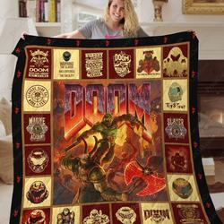 Doom Game Quilt Blanket Gift Birthday Christmas For Fans Doom Eternal Union 2 and Home Decor