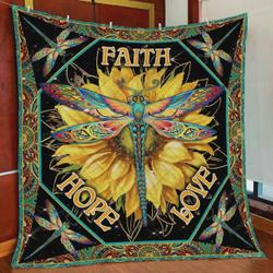 Dragonfly Faith Hope Love Quilt Blanket Great Customized Blanket Gifts For Birthday Christmas Thanksgiving and Home Decor