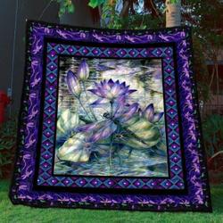 Dragonfly Lotus Quilt Blanket Vd14  Quilt and Home Decor