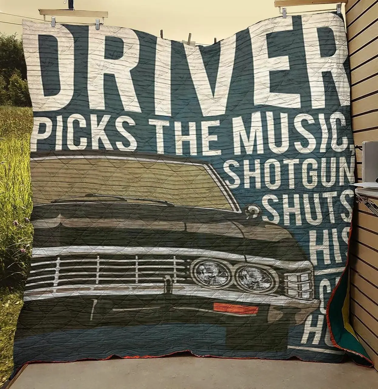 Driver Picks The Music Shotgun Shuts His Cakehole Quilt Blanket and Home Decor