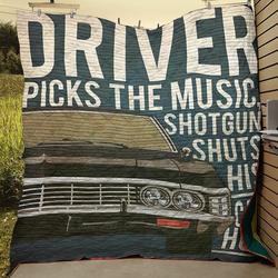 Driver Picks The Music Shotgun Shuts His Cakehole Quilt Blanket and Home Decor