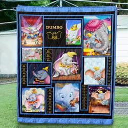 Dumbo Blue Fabric Quilt Blanket and Home Decor