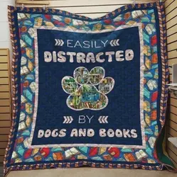 Easily Distracted By Dogs And Book Quilt Blanket Great Customized Blanket Gifts For Birthday Christmas Thanksgiving and Home Decor